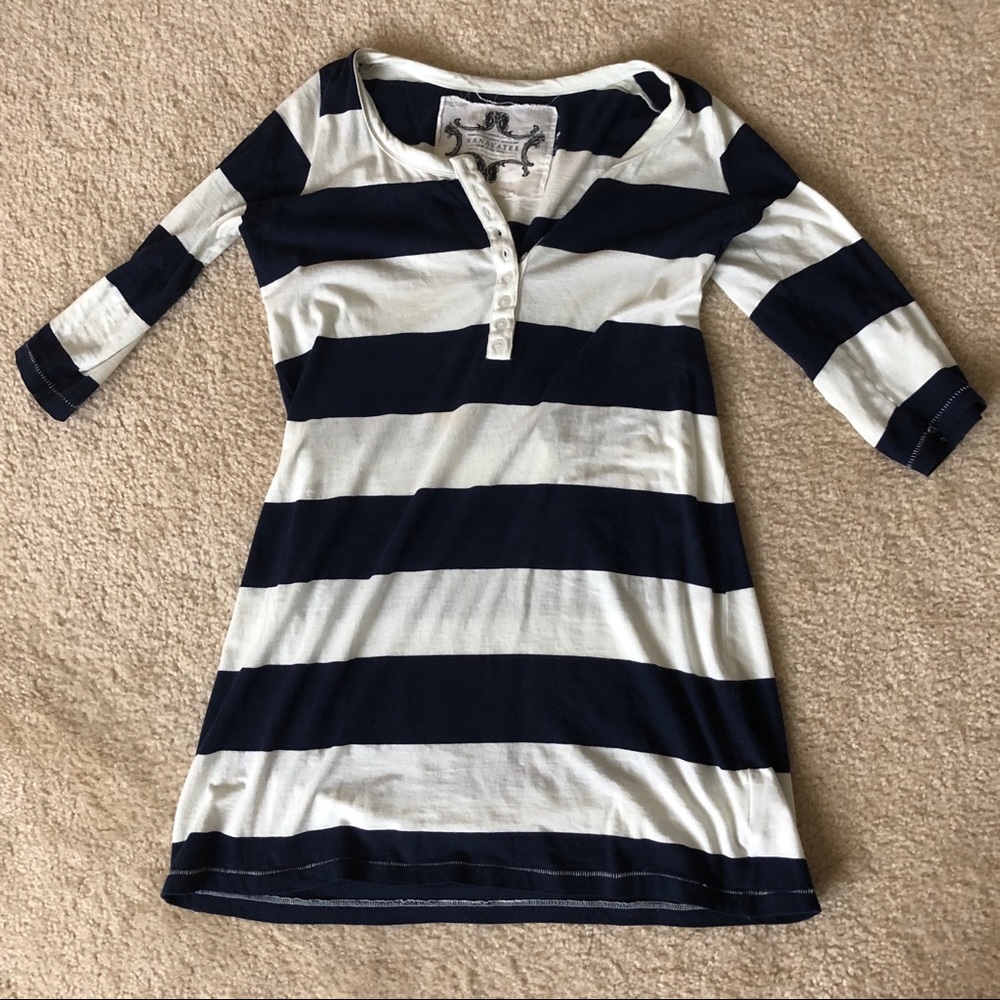 Navy and white striped cotton dress